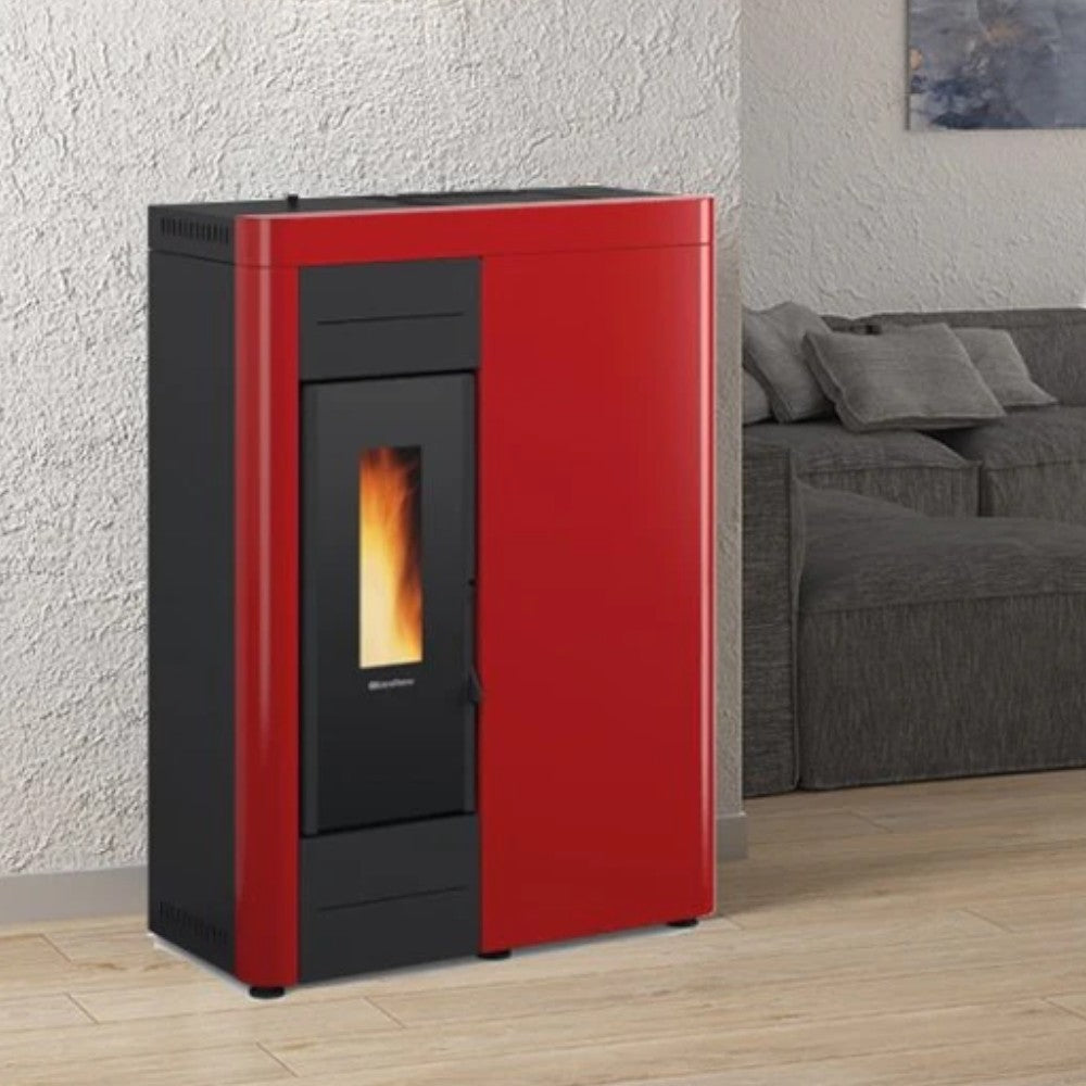 Poêle à pellets Virna Idro 14,5 Kw Bordeaux (Compte Thermique) - mesure 79,3x38,4x110,5h cm. poids 151 kg