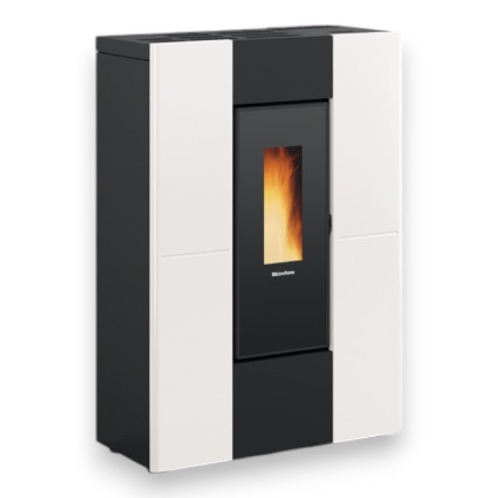 Poêle à pellets Marilena Plus avec canalisation. 8,0 Kw Blanc (Compte Thermique) - mesure 75x35,2x107,7h cm. - poids 119 kg