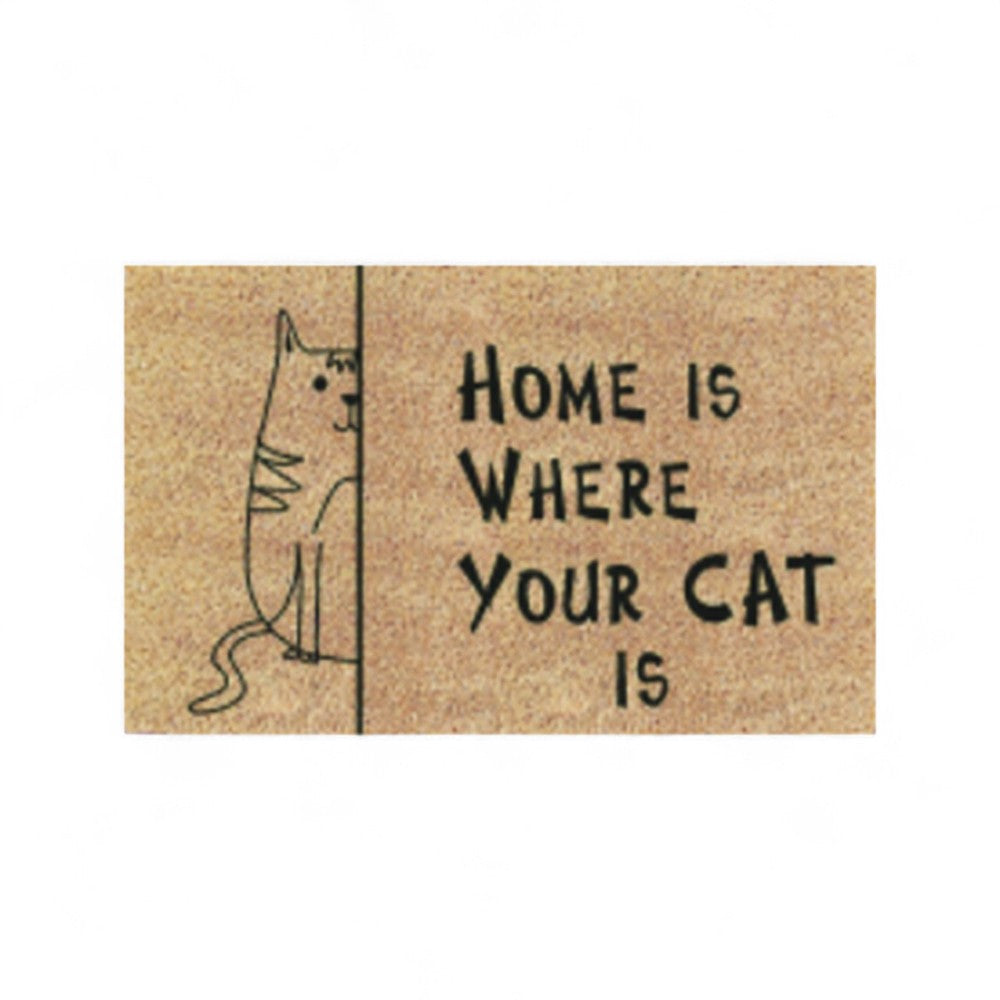 Paillasson en noix de coco "La maison est là où est votre chat" Épaisseur 15 mm - 40x70 cm