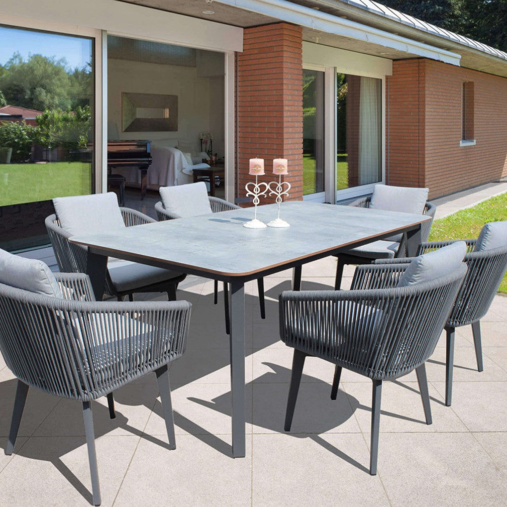 Table de jardin 180x90 cm avec structure en aluminium et plateau en stratifié Roma gris clair
