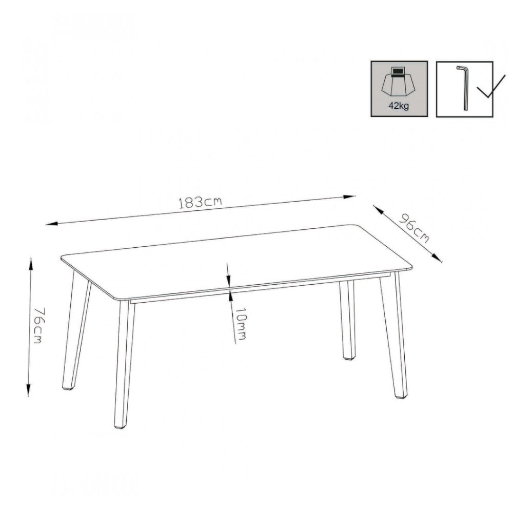 Table de jardin 180x90 cm avec structure en aluminium et plateau en stratifié Roma gris clair