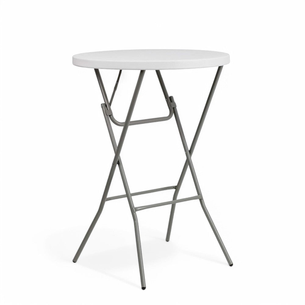 Tavolo da bar pieghevole con struttura in alluminio bianco con diametro 80xH110 cm