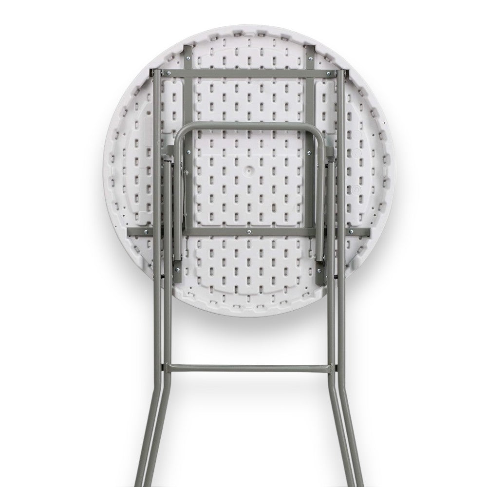 Tavolo da bar pieghevole con struttura in alluminio bianco con diametro 80xH110 cm
