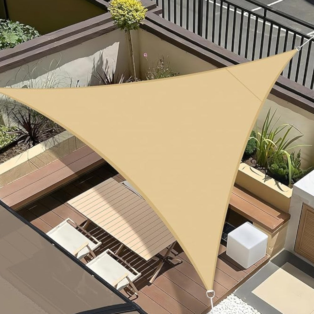 Voile d'ombrage d'extérieur triangulaire pour cours et jardins en PEHD beige 