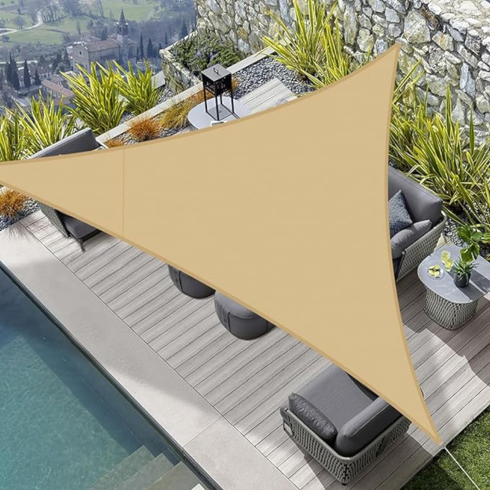 Voile d'ombrage d'extérieur triangulaire pour cours et jardins en PEHD beige 