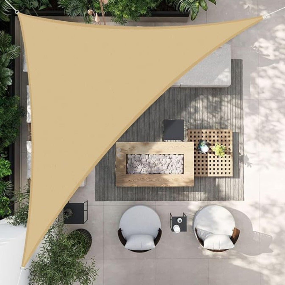 Voile d'ombrage d'extérieur triangulaire pour cours et jardins en PEHD beige 