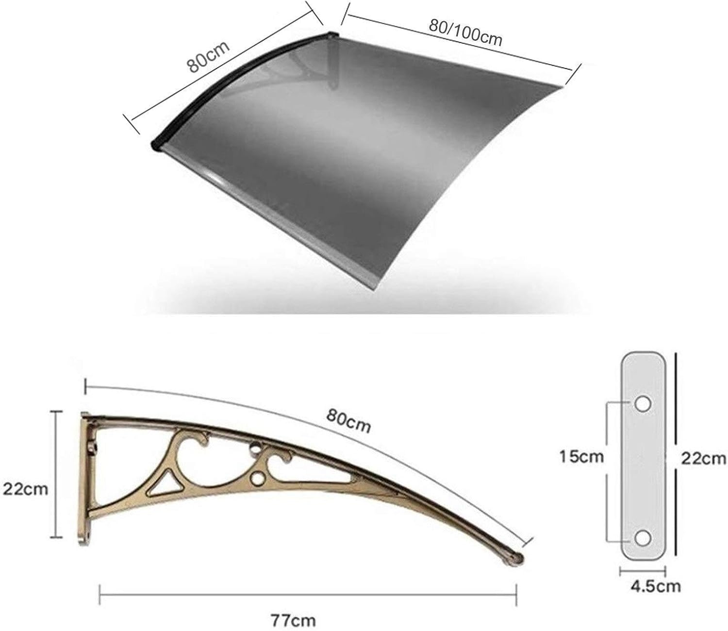 Abri auvent avec panneau transparent et kit de fixation murale 