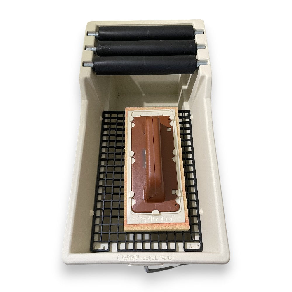 Vaschetta carrello 20 litri kit lavaggio con griglia interna 3 rulli e frattone spugna Pulirapid