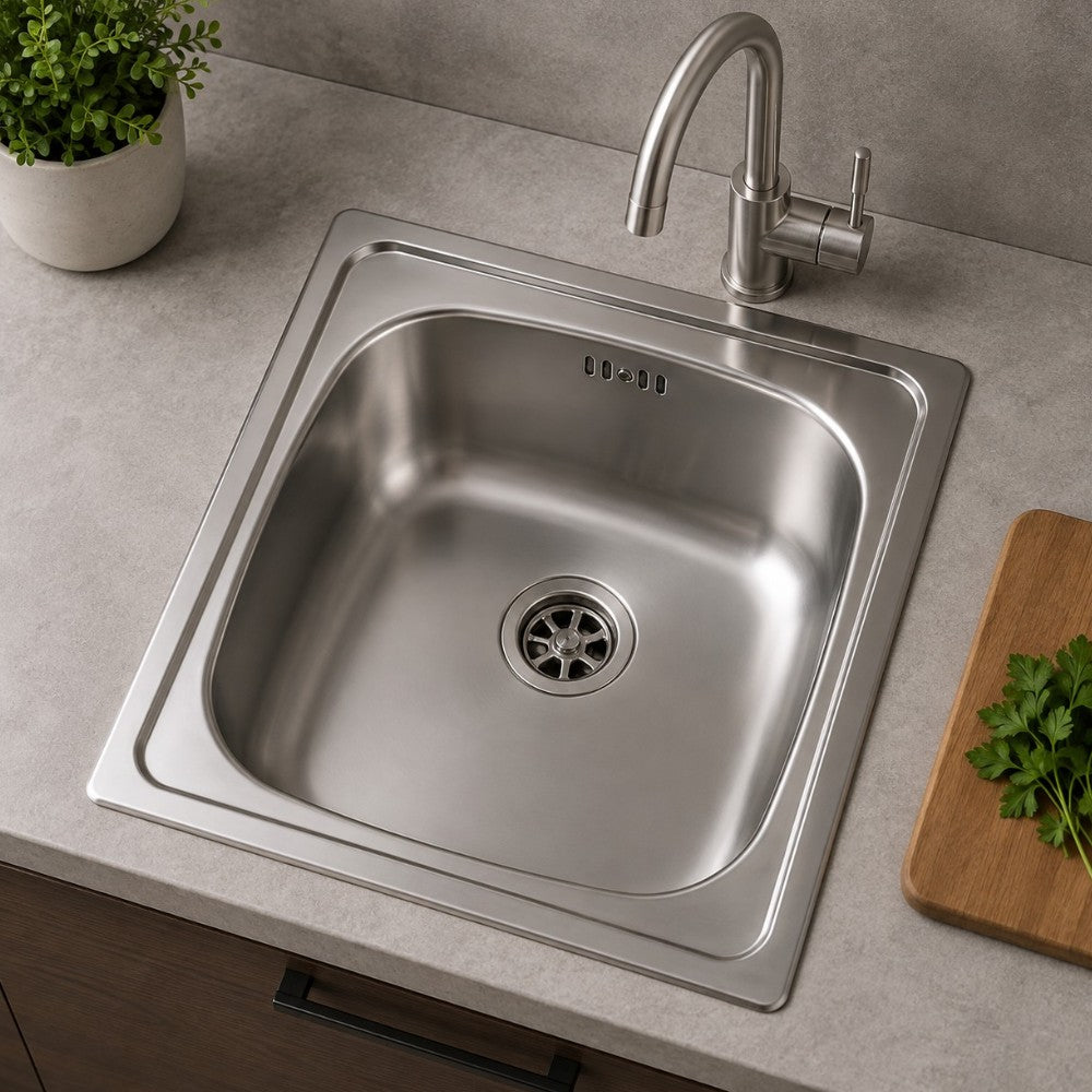 Lavello cucina in acciaio inox 44x50 cm installazione a incasso con piletta manuale senza guarnizione