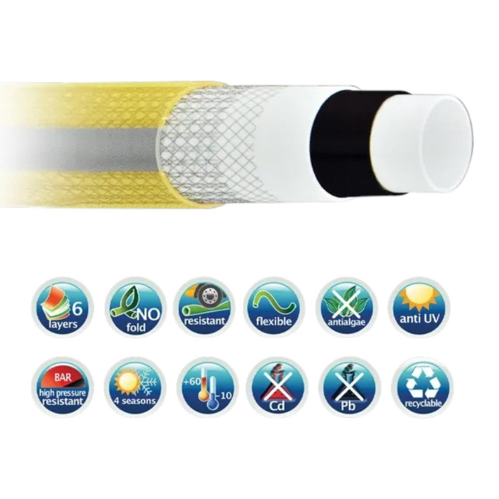 Tubo flessibile antitorsione in pvc 6 strati diametro 3/4 per giardinaggio e irrigazione mt 50