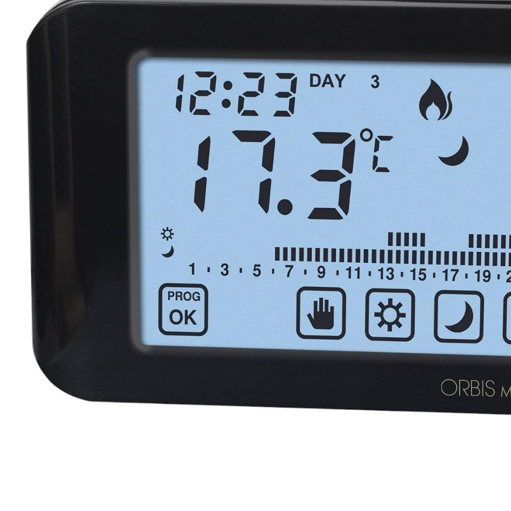 Cronotermostato digitale touch screen nero programmabile giornalmente e settimanalmente retroilluminato Mirus Touch