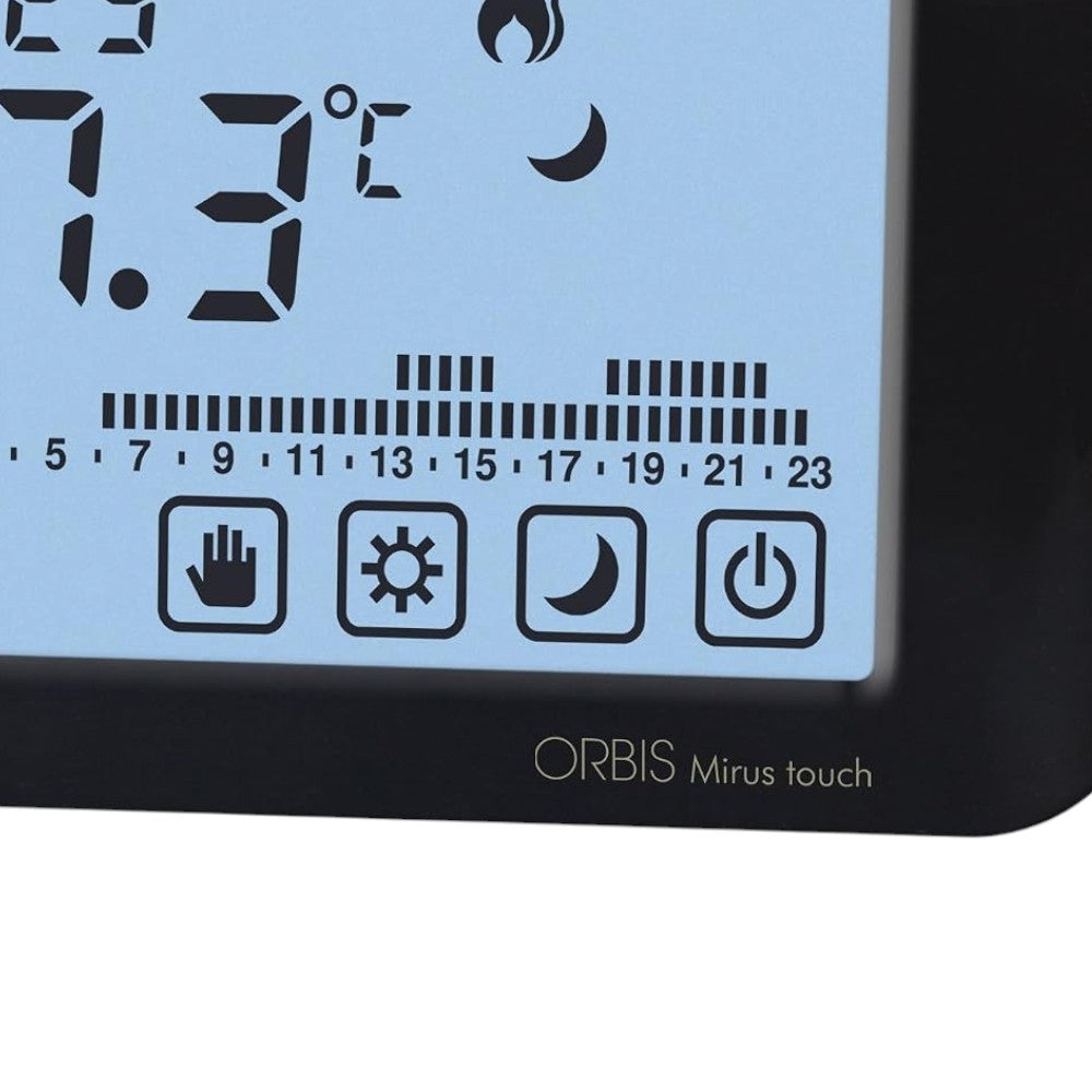 Cronotermostato digitale touch screen nero programmabile giornalmente e settimanalmente retroilluminato Mirus Touch