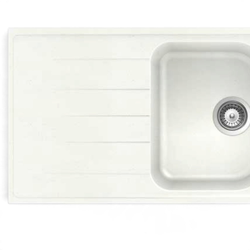Lavello sintetico due vasche con gocciolatoio a incasso bianco 116x50 cm montabile doppio verso