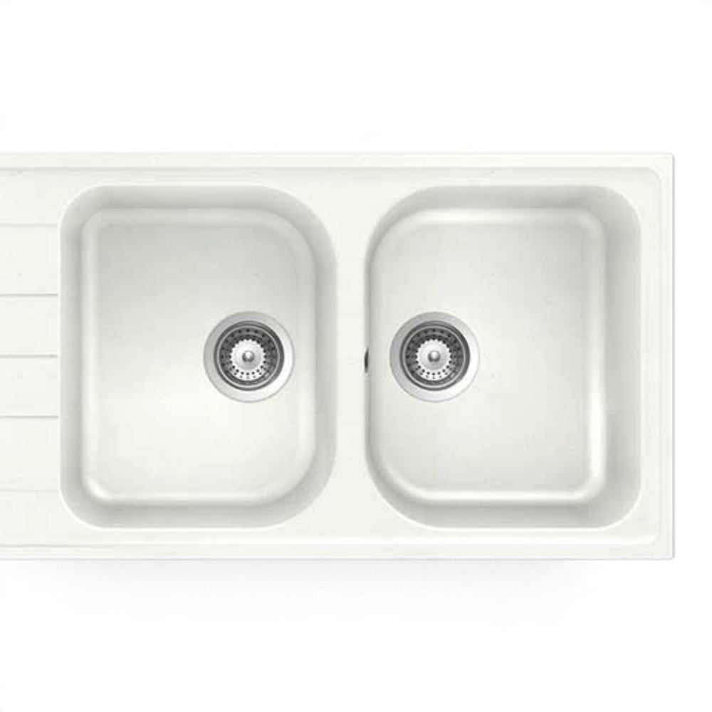 Lavello sintetico due vasche con gocciolatoio a incasso bianco 116x50 cm montabile doppio verso