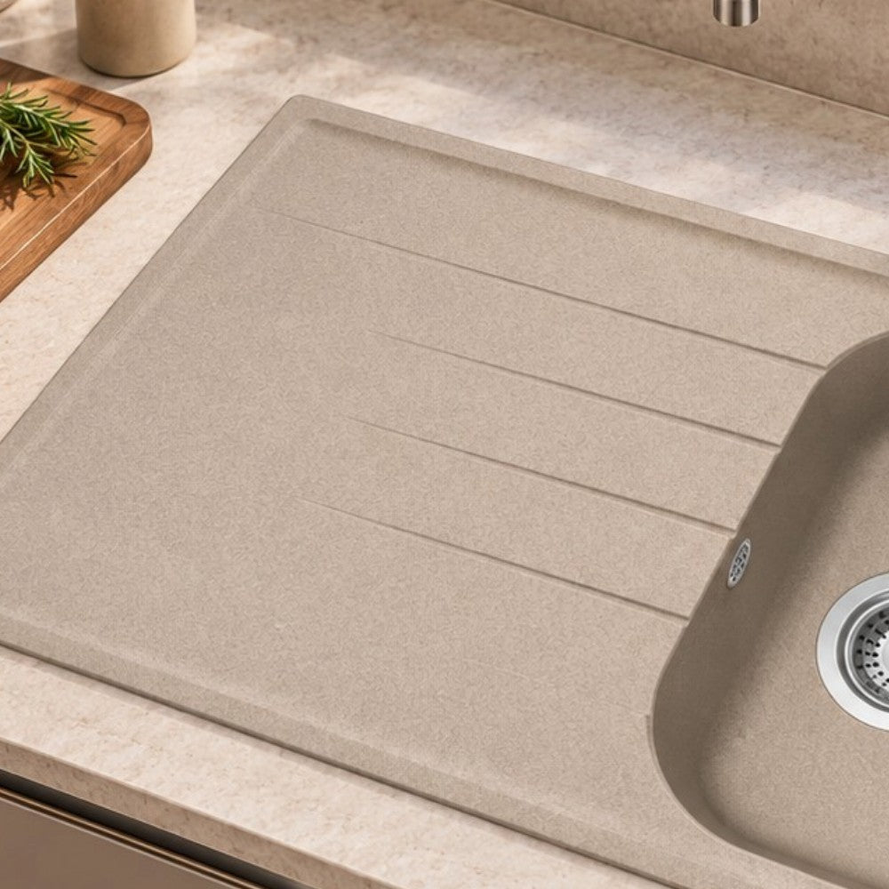 Lavello cucina sintetico a incasso avena con 1 vasca e gocciolatoio Lithos
