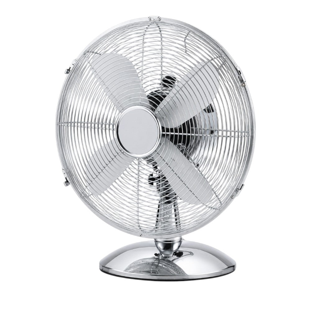 Ventilatore da tavolo in acciaio cromato 60W funzionamento 3 velocità con diametro 40 cm