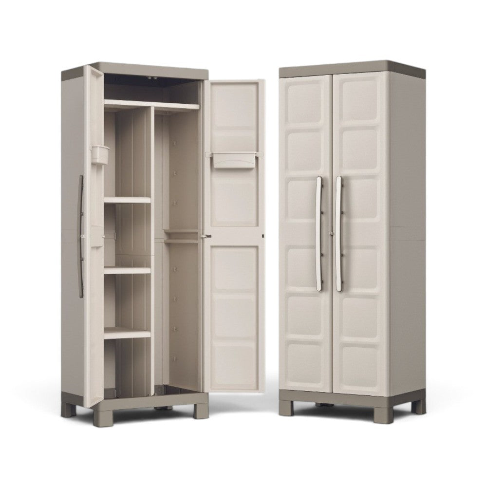 Armoire à balais en résine cadenassable avec 3 étagères latérales réglables et 2 portes Keter Excellence