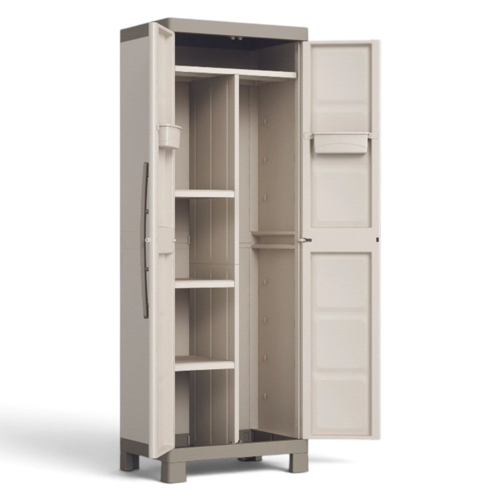 Armoire à balais en résine cadenassable avec 3 étagères latérales réglables et 2 portes Keter Excellence