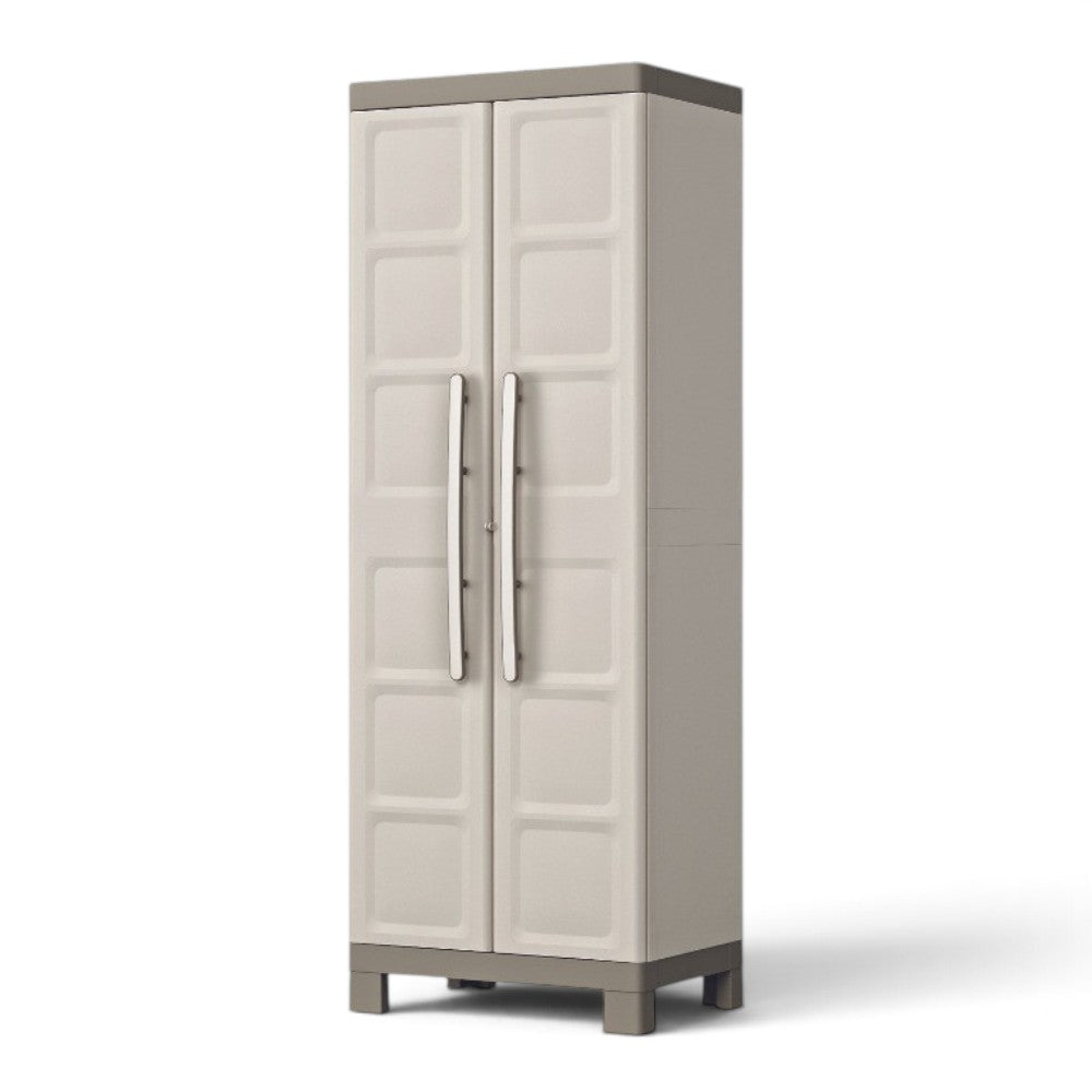 Armoire à balais en résine cadenassable avec 3 étagères latérales réglables et 2 portes Keter Excellence