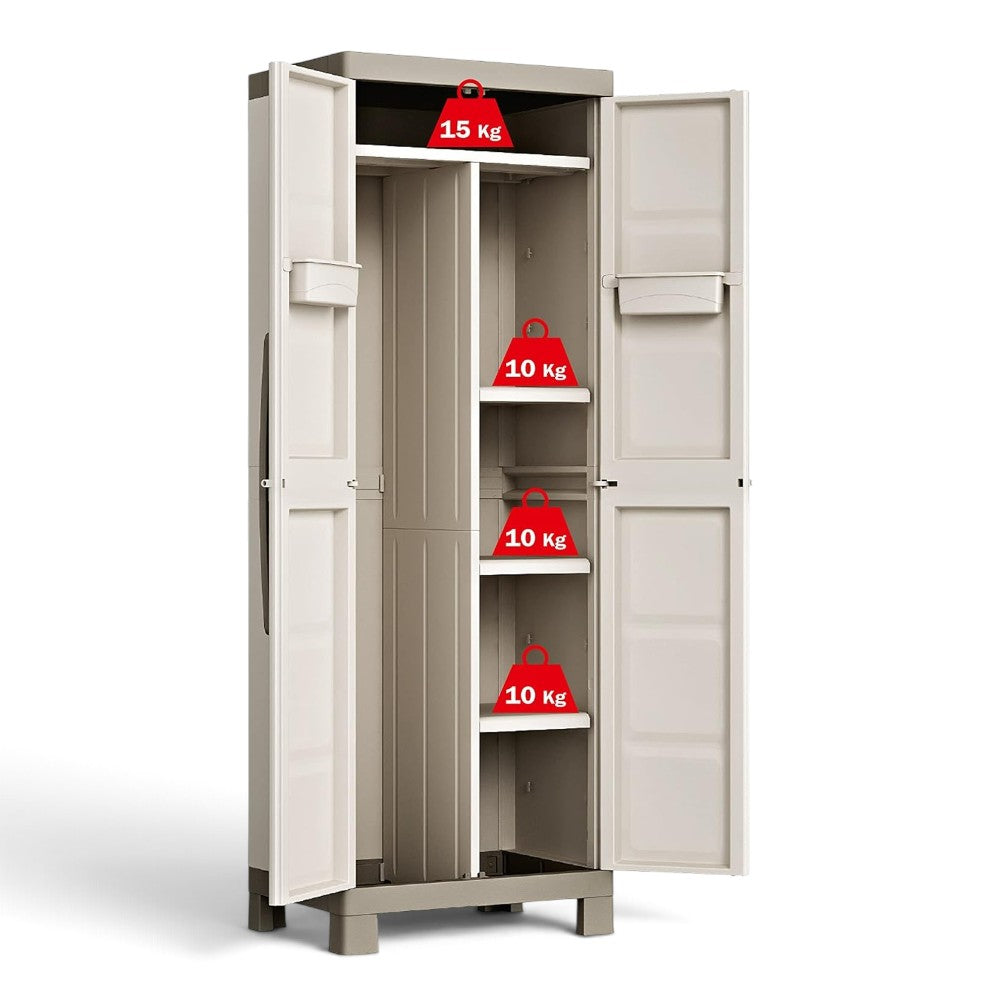 Armoire à balais en résine cadenassable avec 3 étagères latérales réglables et 2 portes Keter Excellence