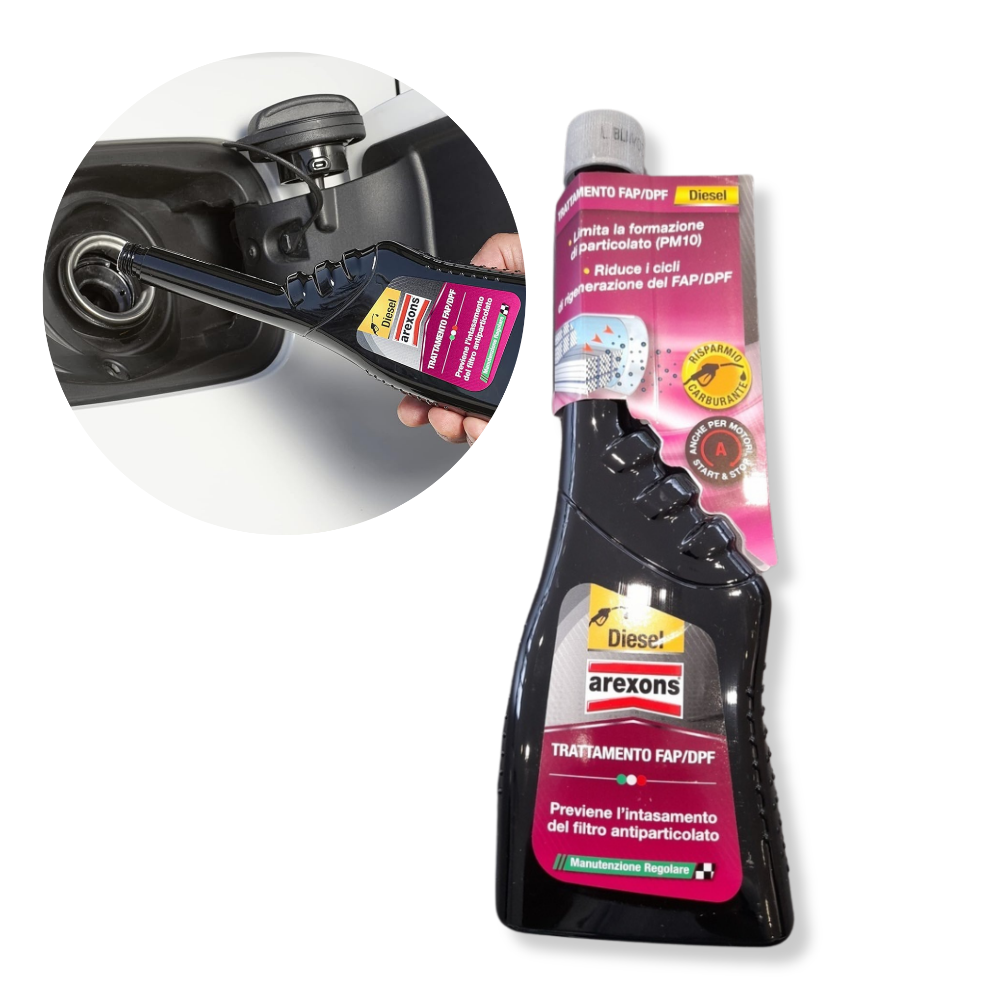 Additivo diesel per trattamento FAP DPF 250 ml riduce PM10 migliora combustione prolunga manutenzione pulizia filtro antiparticolato