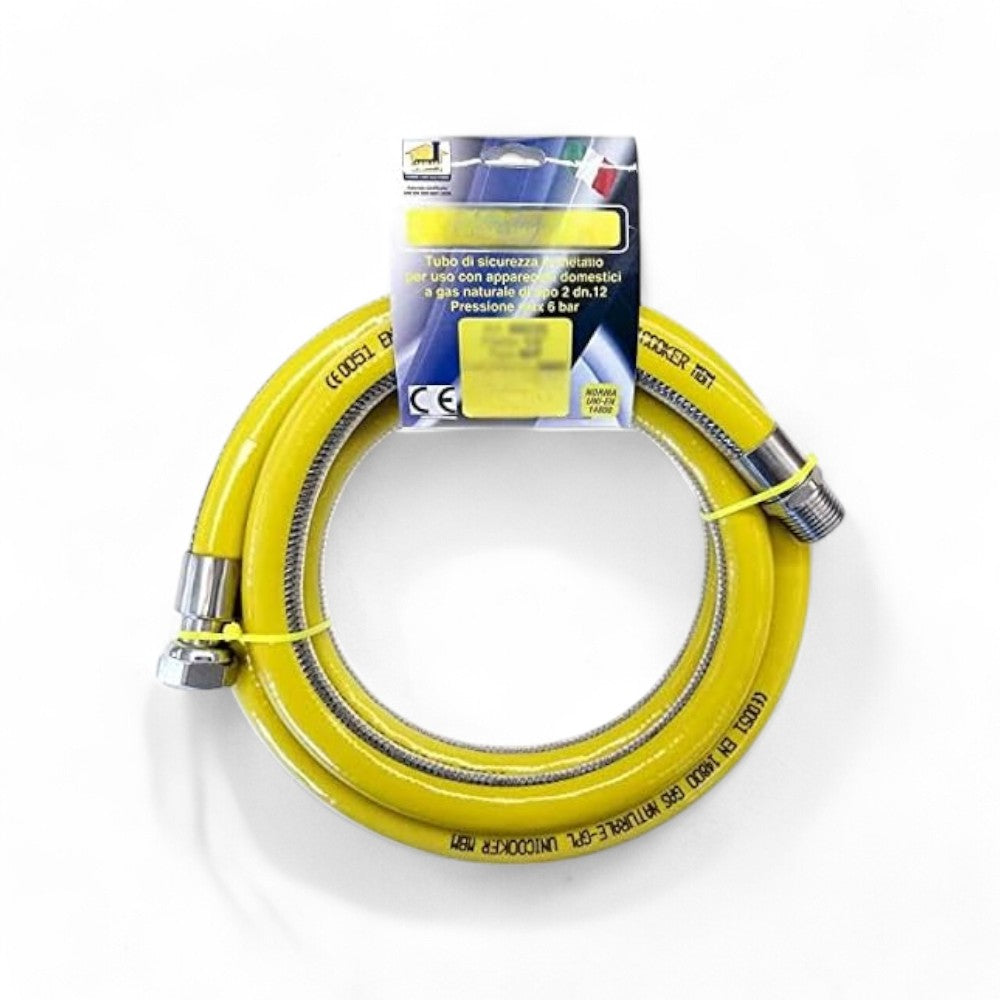 Tubo flessibile gas in acciaio con guaina di protezione in pvc gialla M/F per cucina