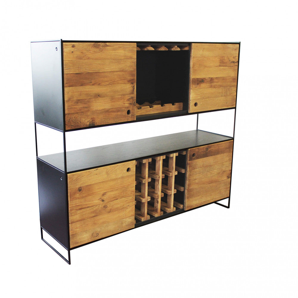 Vitrine buffet mobile en bois et métal, porte-bouteilles et support en verre pour intérieurs à Mumbai