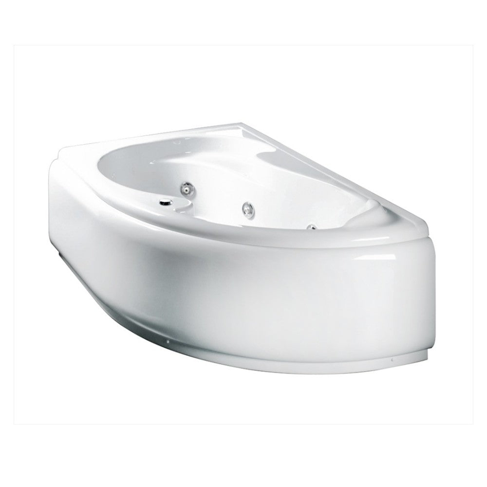 Vasca da bagno idromassaggio asimmetrica in acrilico bianco con telaio pannelli e colonna di scarico 150x100 cm