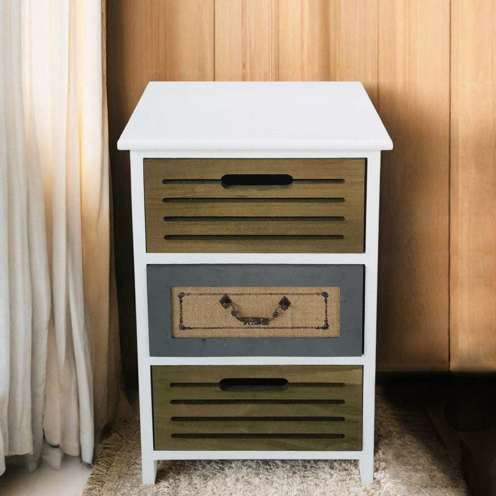 Mobiletto cassettiera in legno 35x28x56 cm con 3 cassetti colorati