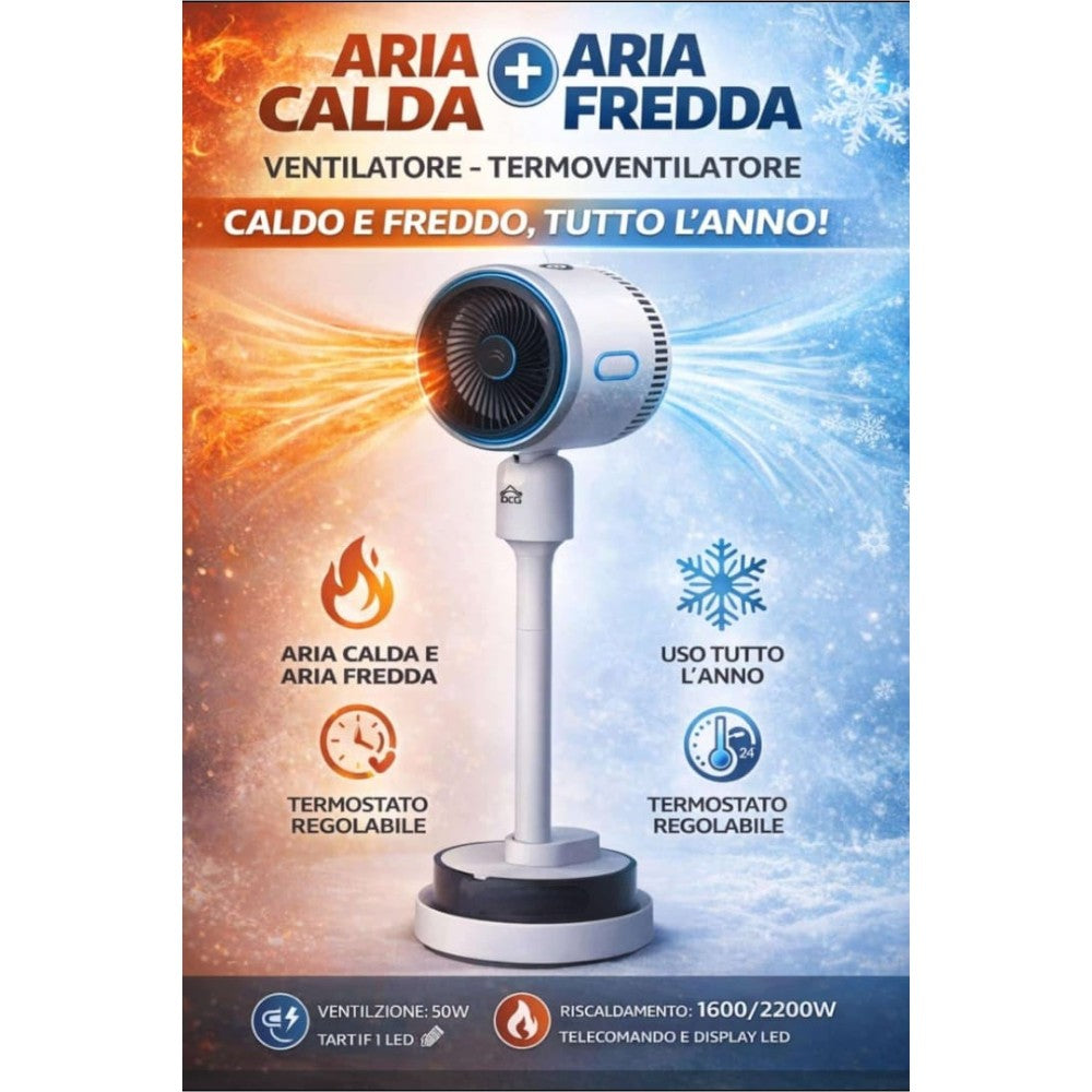 Ventilatore a piantana 50 W funzionamento caldo freddo con nebulizzatore 3 in 1