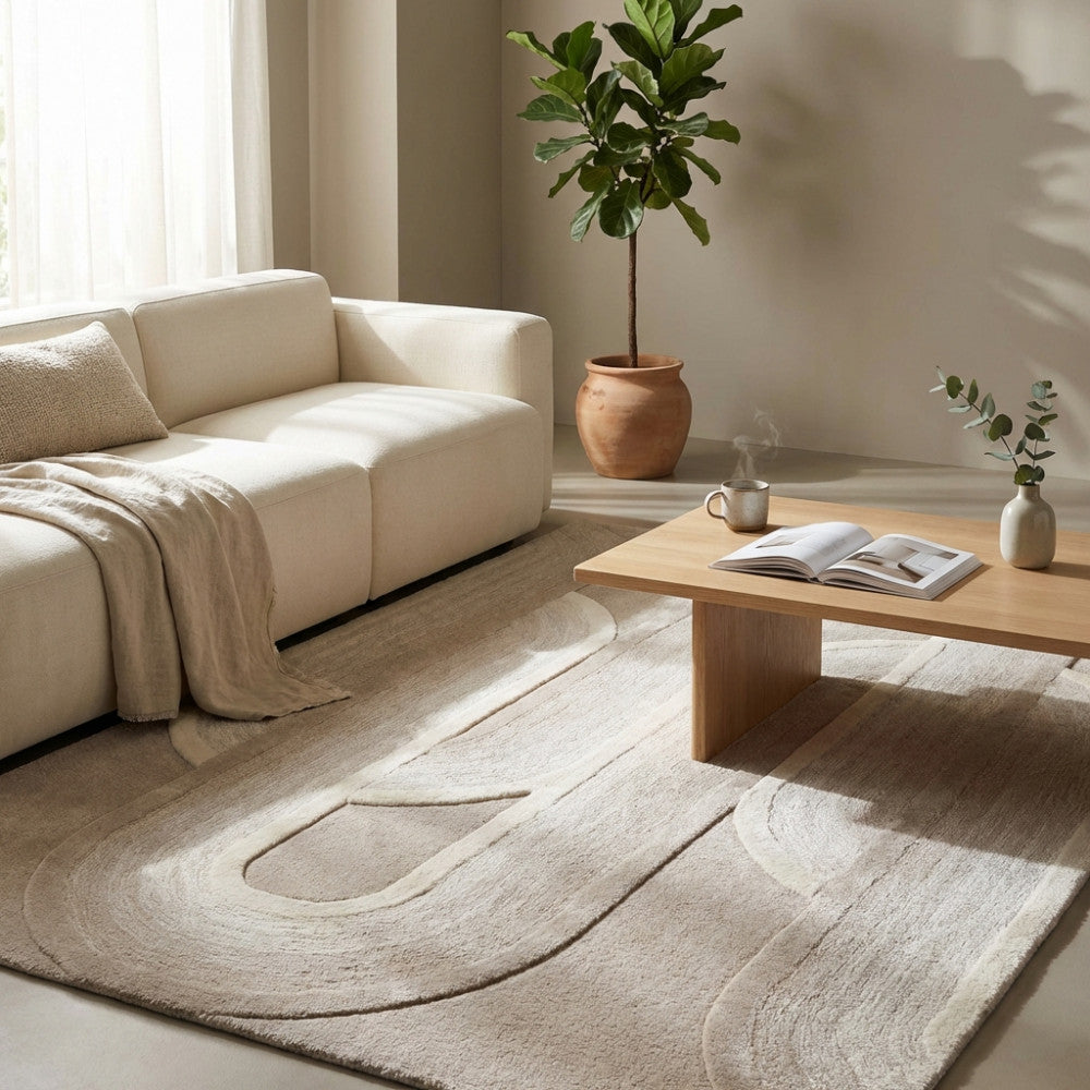 Tappeto da salone 160x230 cm in cotone e lana con decorazione geometrica moderna