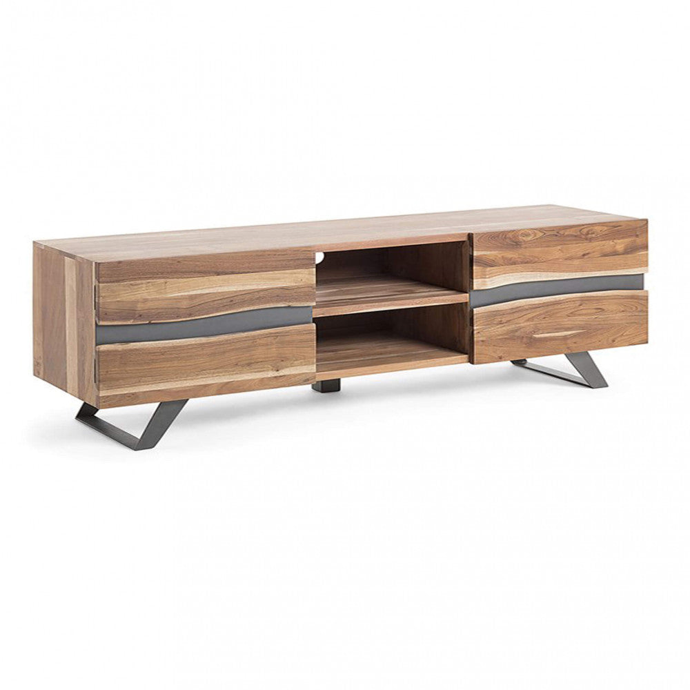 Meuble TV Nister en bois d'acacia avec 2 portes et 2 étagères