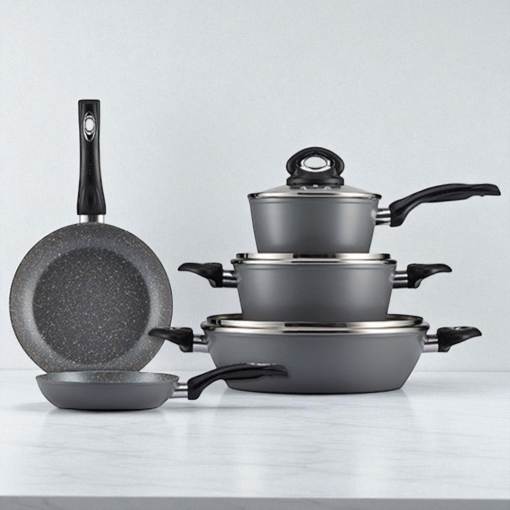 Batteria set 8 pezzi pentole e padelle antiaderenti in alluminio coniato Brooklyn Taste