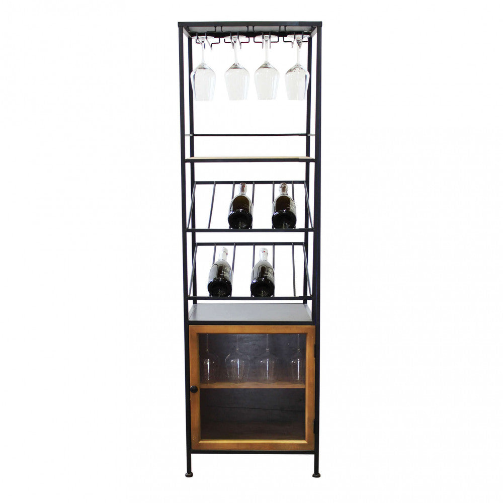 Vitrine de cave à vin pour bars et pubs en métal et bois avec support porte-bouteilles et support pour verres Industrial Line