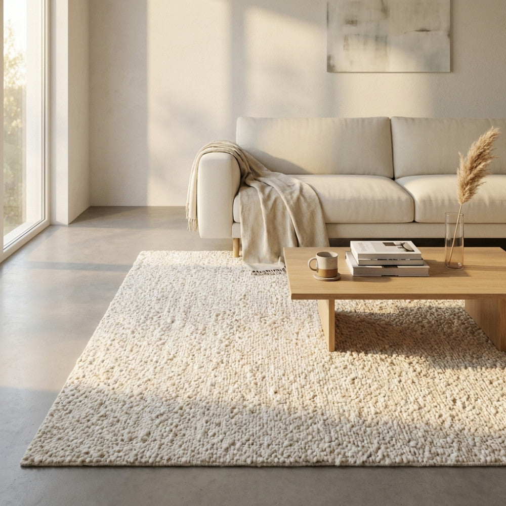 Tappeto in Juta da interno 160x230 cm color avorio semplice moderno