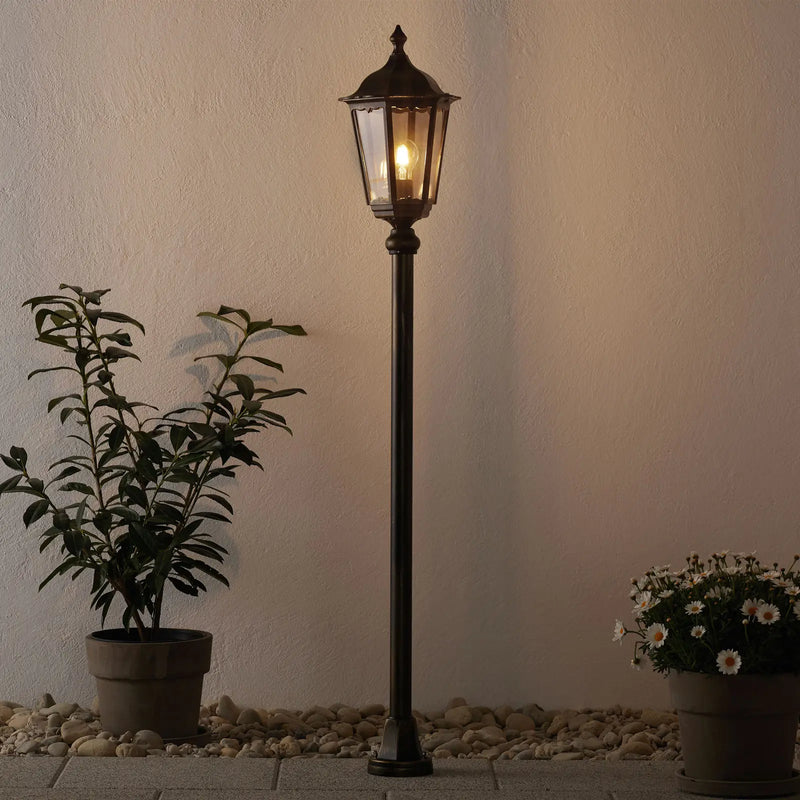 Lampione minerva 1 luce su palo nero opaco in alluminio pressofuso altezza 198 cm