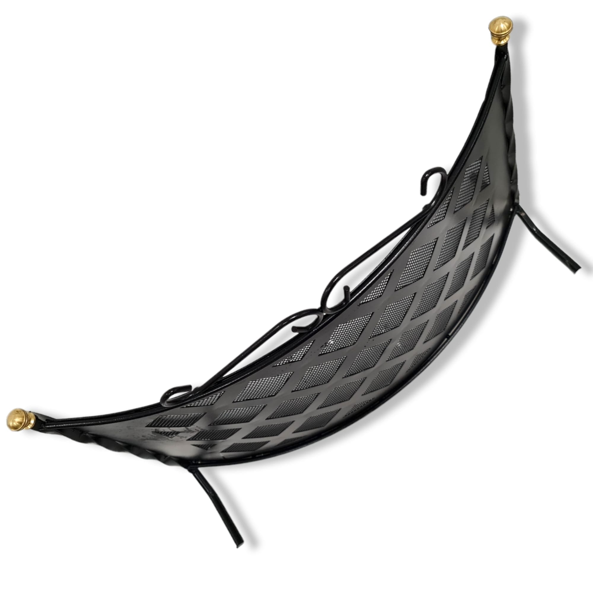 Parascintille grata curvo in ferro battuto decorato per camino