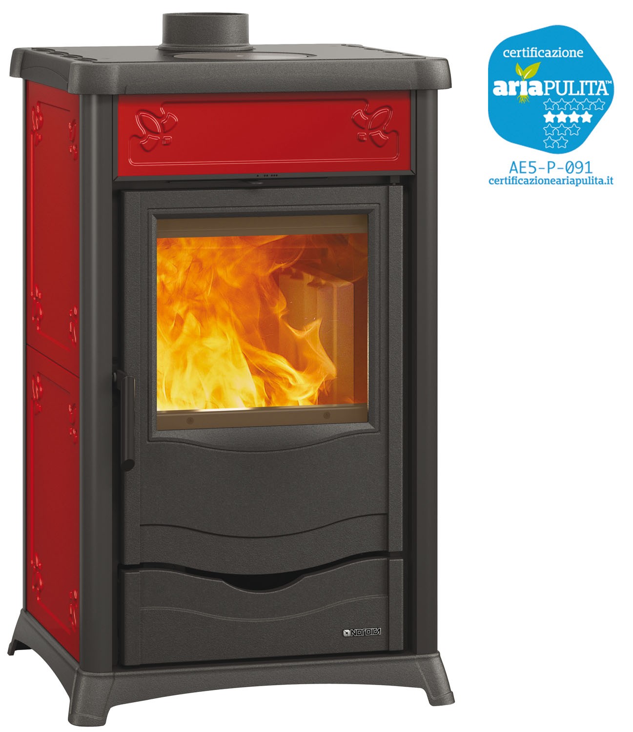 Termostufa a legna con rivestimento in maiolica 8,7 kW Nathalie Idro bordeaux