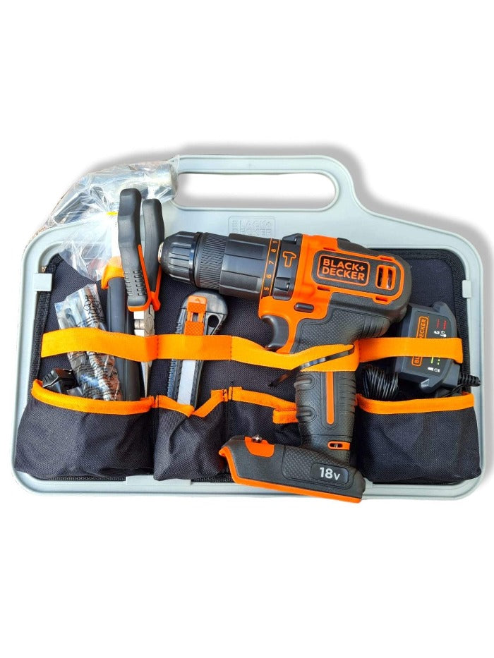 Kit Fai Da Te con Trapano 18V Cassetta portautensili Accessori e attrezzi manuali Black+Decker BCKSB 05