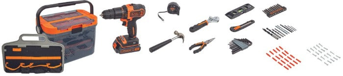 Kit Fai Da Te con Trapano 18V Cassetta portautensili Accessori e attrezzi manuali Black+Decker BCKSB 05