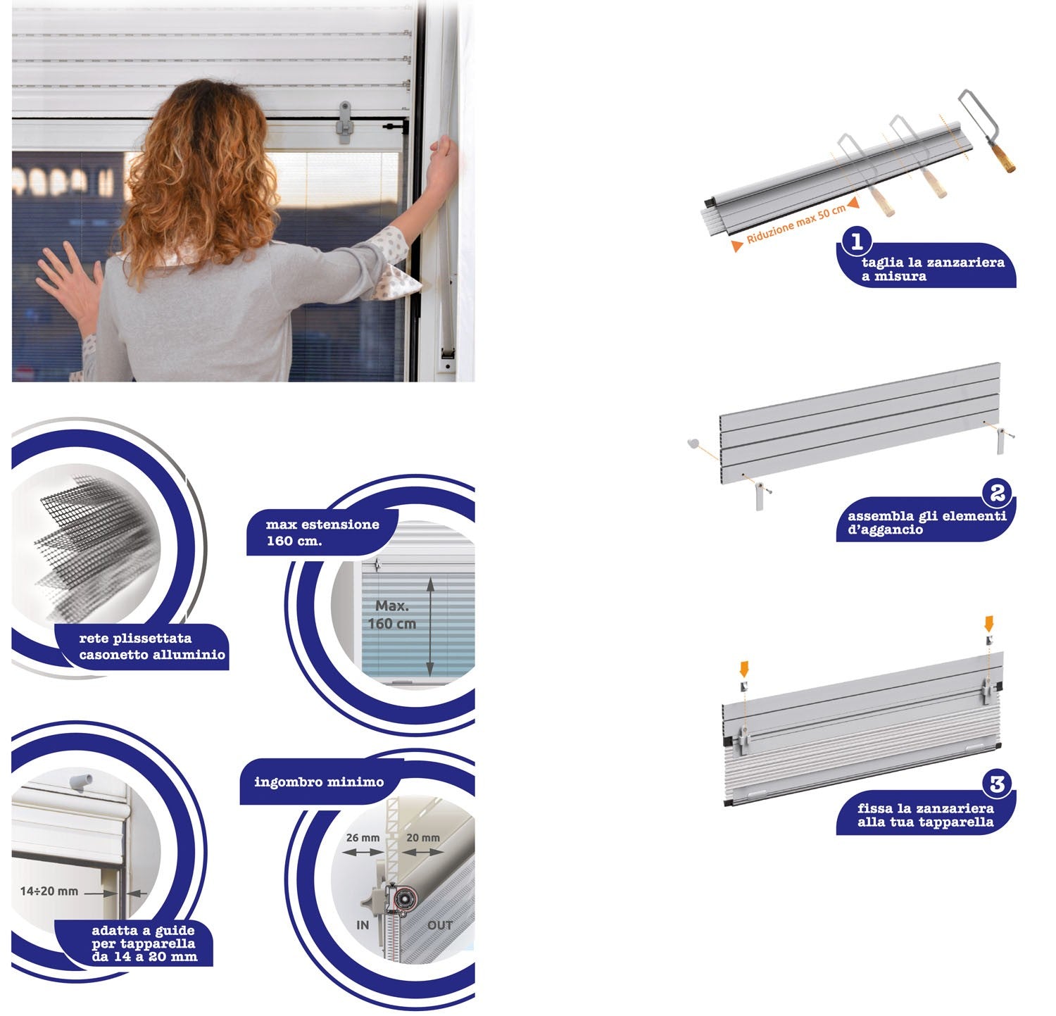 Zanzariera per tapparelle motorizzata Bianca 100x160cm Stop Inset