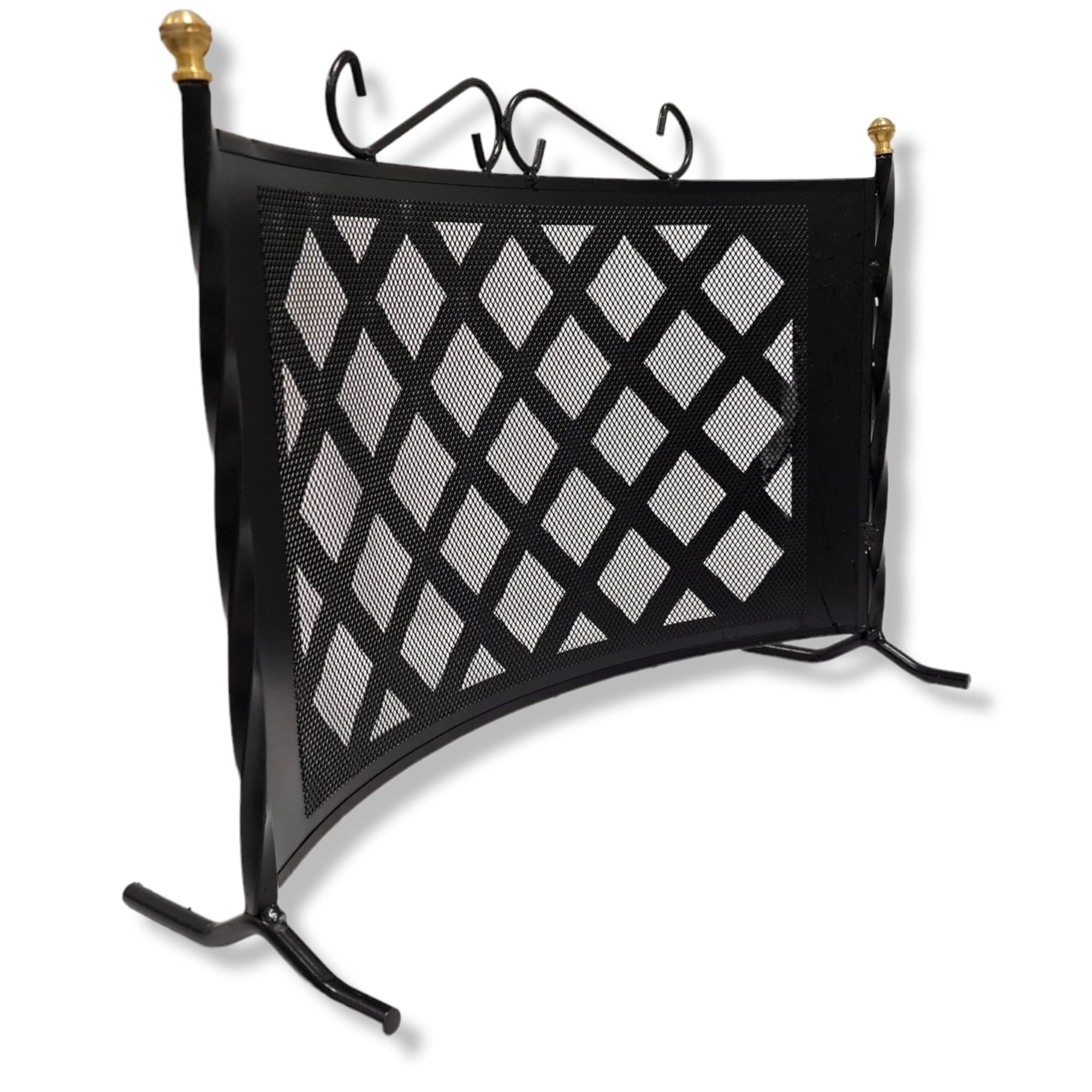 Parascintille grata curvo in ferro battuto decorato per camino