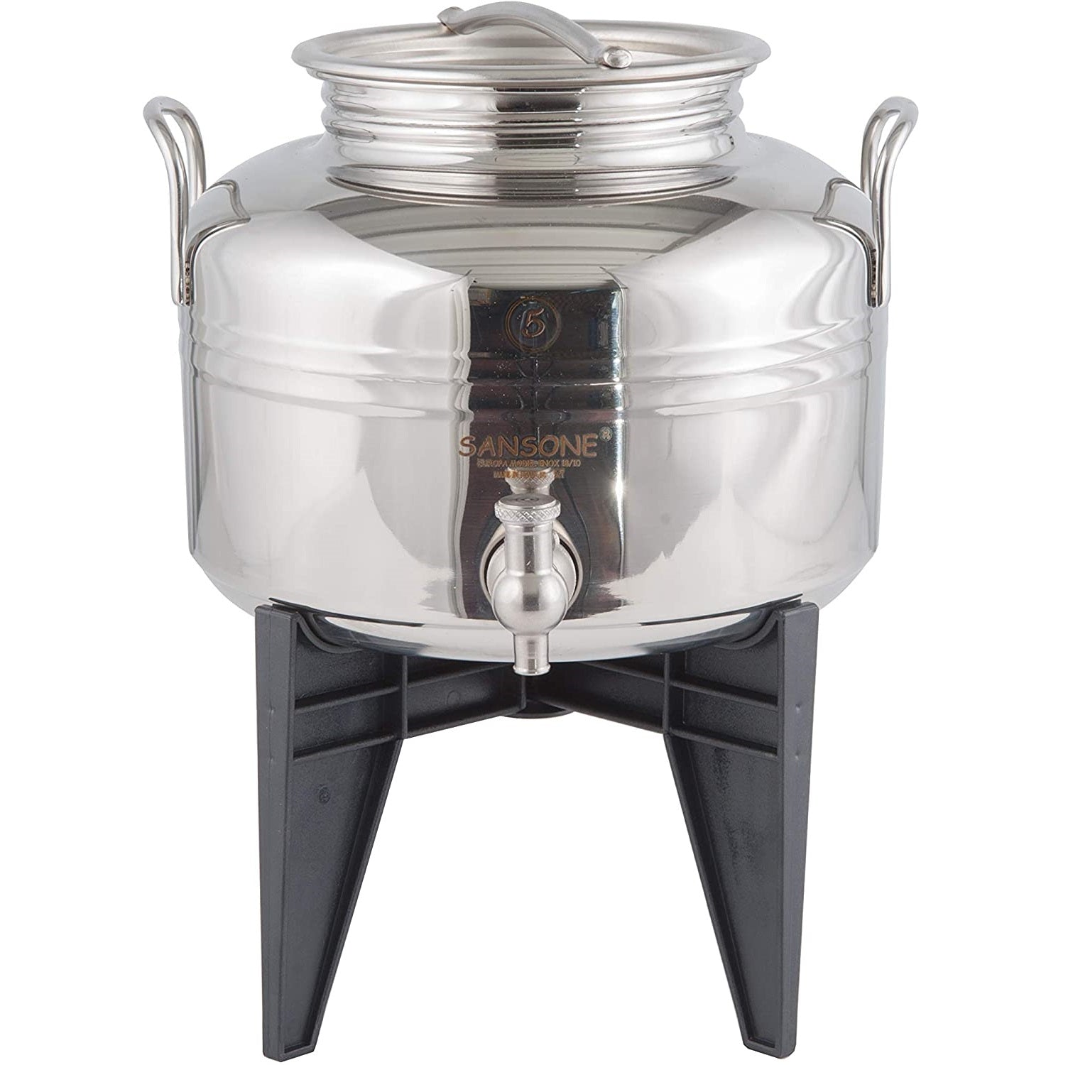 Bidone fusto contenitore in acciaio inox per olio con supporto 5 lt Sansone
