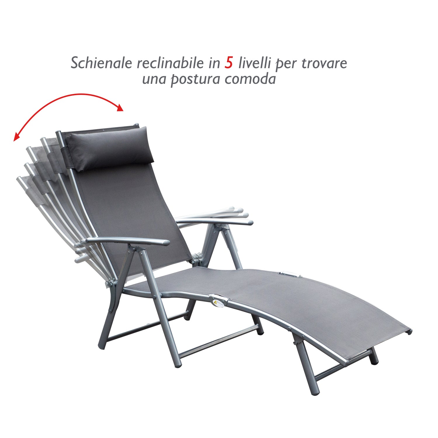 Lettino sdraio da spiaggia reclinabile regolabile richiudibile prendisole Charme