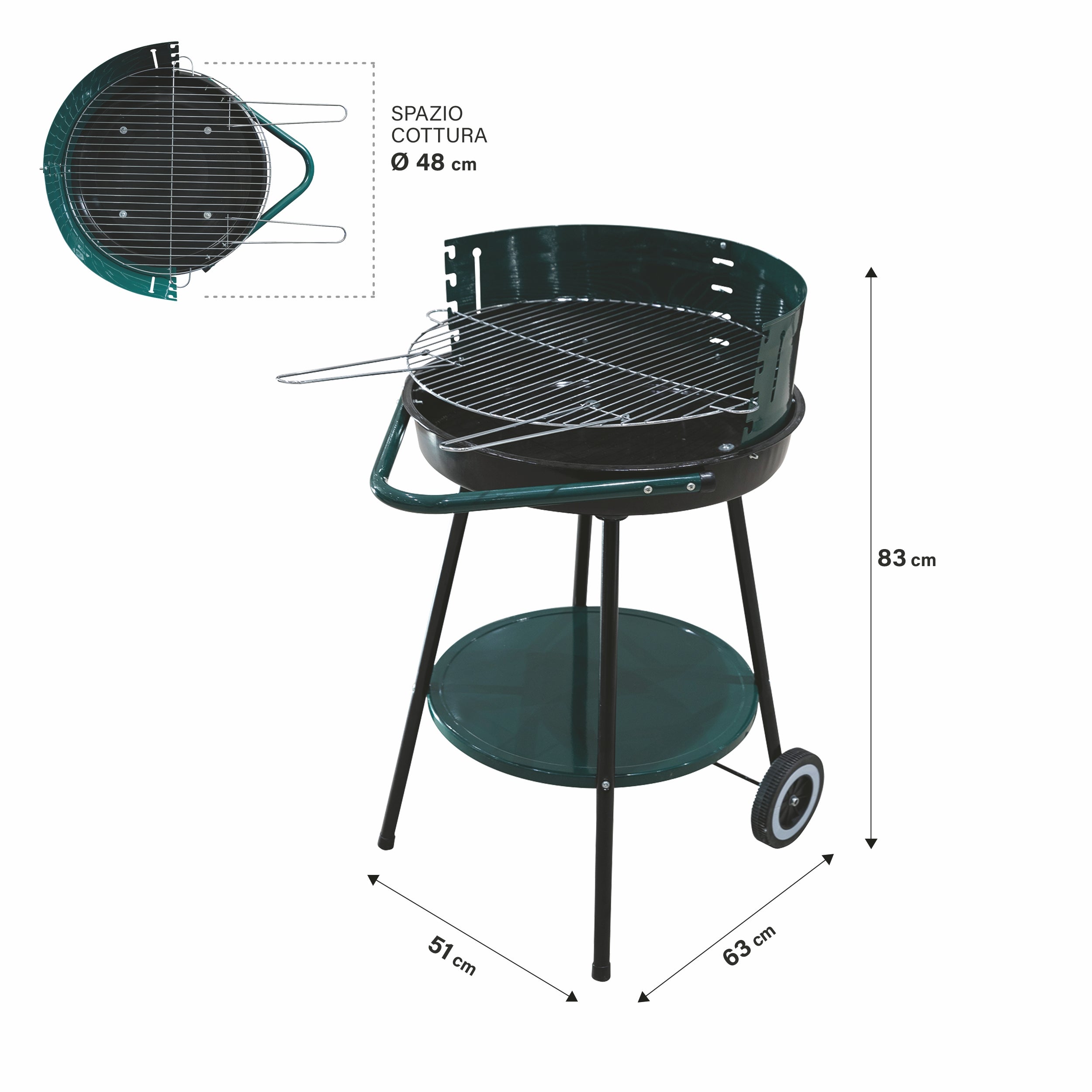 Barbecue tondo griglia in acciaio inox  struttura in metallo  ri