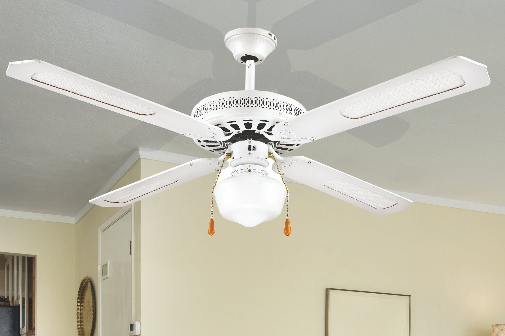 Ventilatore a soffitto 4 pale in legno con inserti paglia di Vie