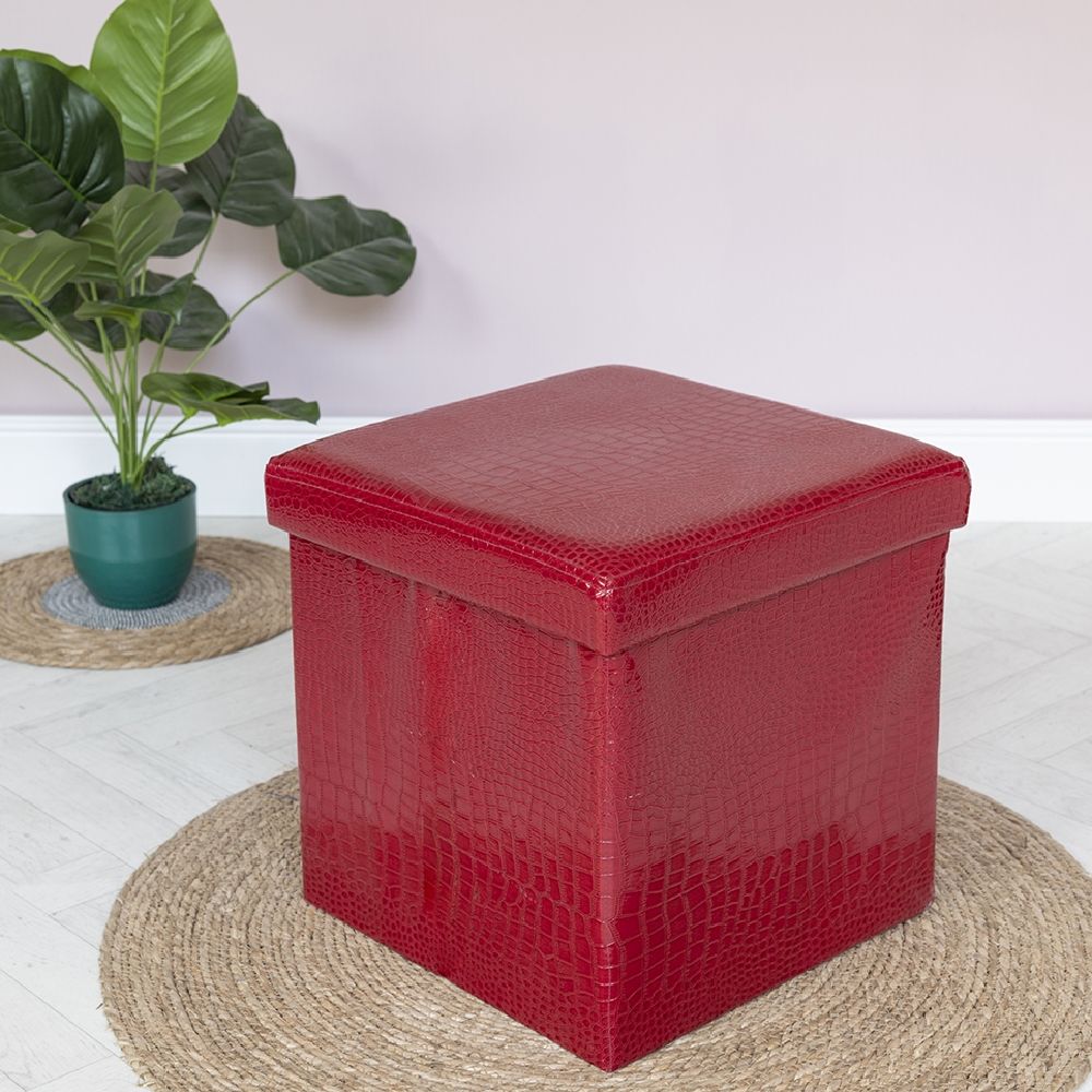 Pouf contenitore multiuso richiudibile, struttura in mdf, rivestimento in ecopelle 38x38xh.38 cm