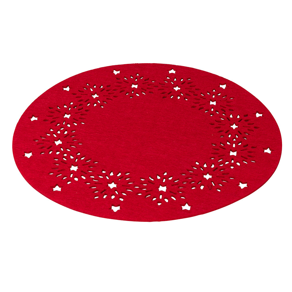 Tovaglietta tonda 32 cm sottopiatto natalizio in feltro rosso con decorazione intagliata XMas