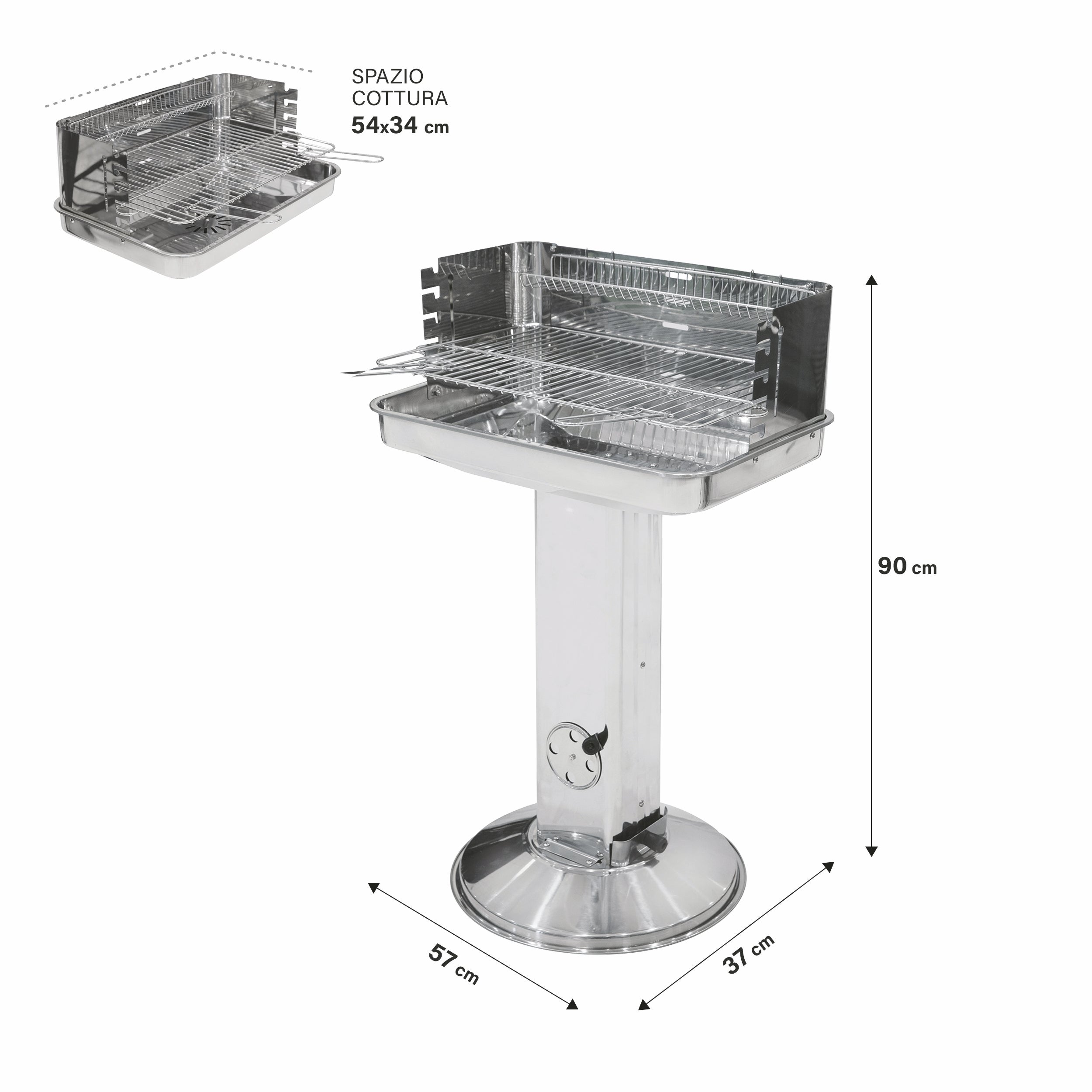 Barbecue in acciaio cromato  sistema di areazione regolabile 57x