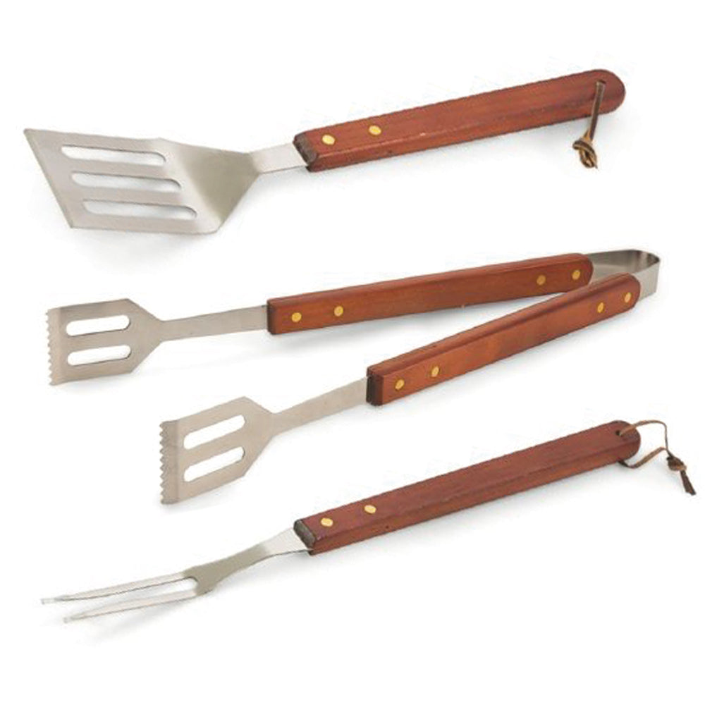 Set 3 utensili per barbecue in acciaio con manico in legno BestBQ